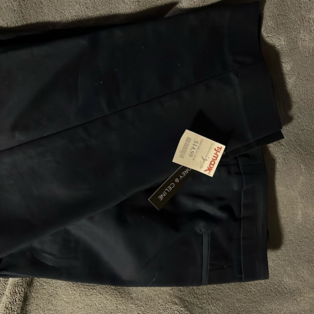Audrey & Celine, navy blue, size 14 pants with slit at cuff. Never worn. NWT